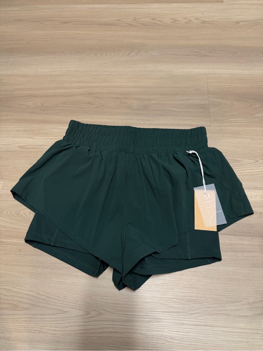 POPFLEX Women's Dark Green Layered Athletic Shorts